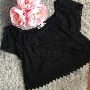 Never worn! Black crochet off the shoulder top, L